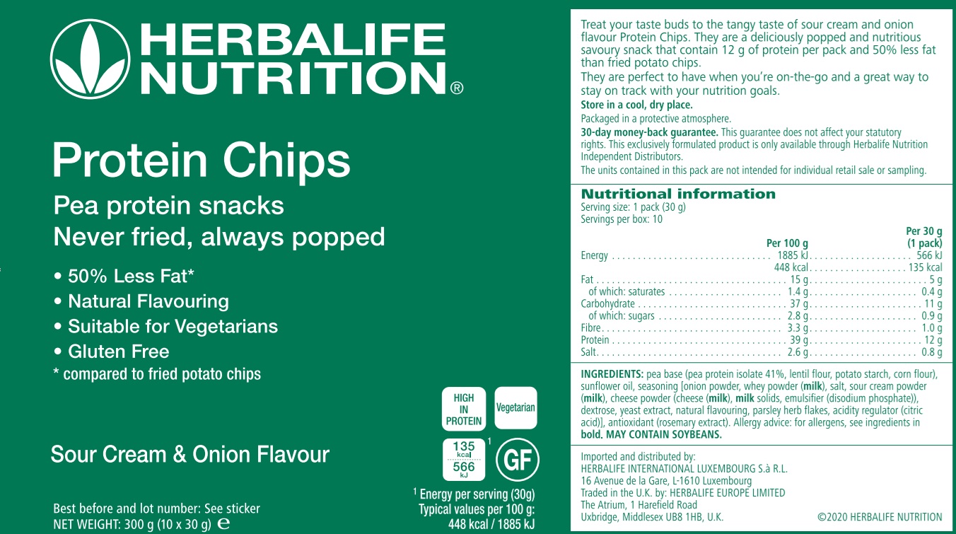 Label Info Protein Chips Sour Cream & Onion 10 x 30 g