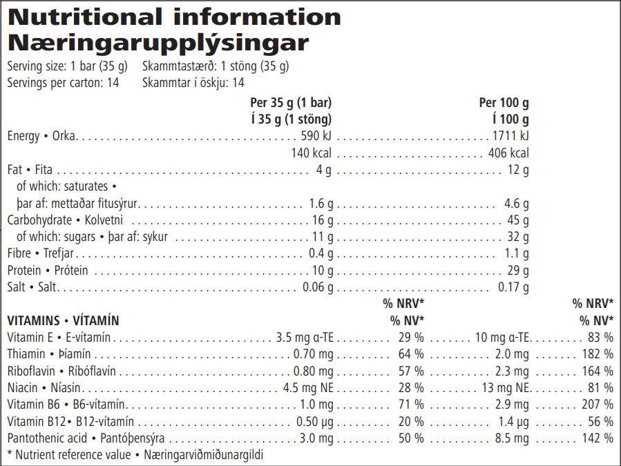 Nutritional Information Protein Bars Vanilla Almond 14 bars per box
