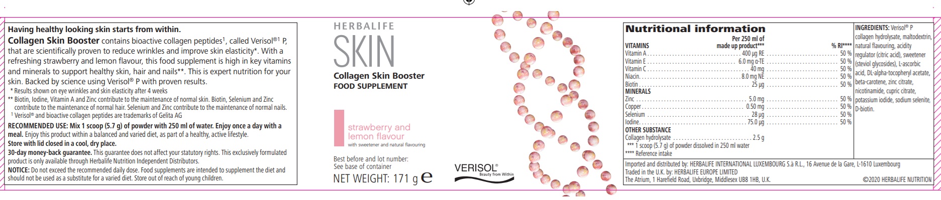Nutritional Info Collagen SKIN Booster strawberry and lemon 171 g