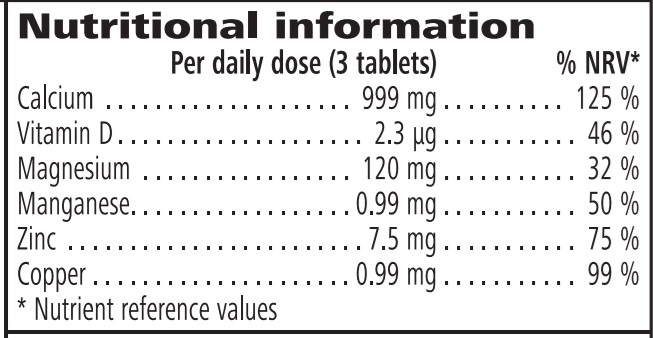 Nutritional Info Xtra-Cal 90 tablets