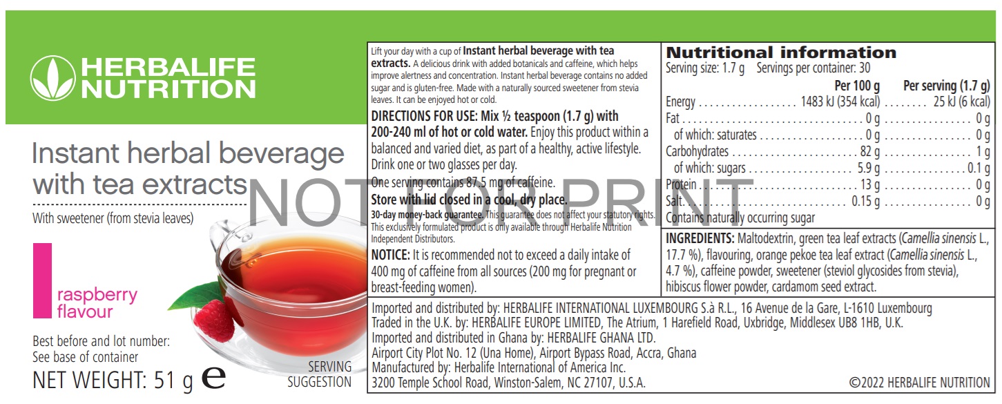 Labelinfo ​​Instant Herbal Beverage with Tea Extracts​ raspberry