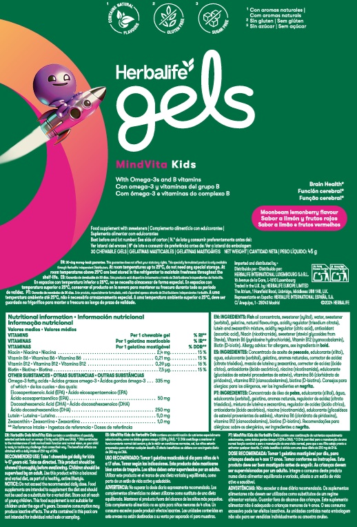 Labelinfo Herbalife Gels - MindVita Kids Moonbeam Lemonberry 30 chewable gels