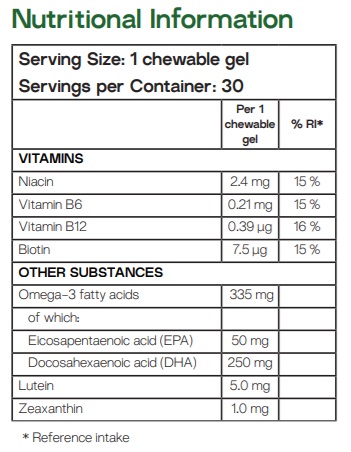 Nutritional info MindVita Kids Moonbeam Lemonberry 30 chewable gels